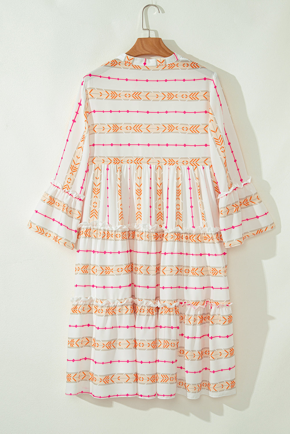 Winnie Bracelet Sleeve Slit Neck Ruffled Loose Dress