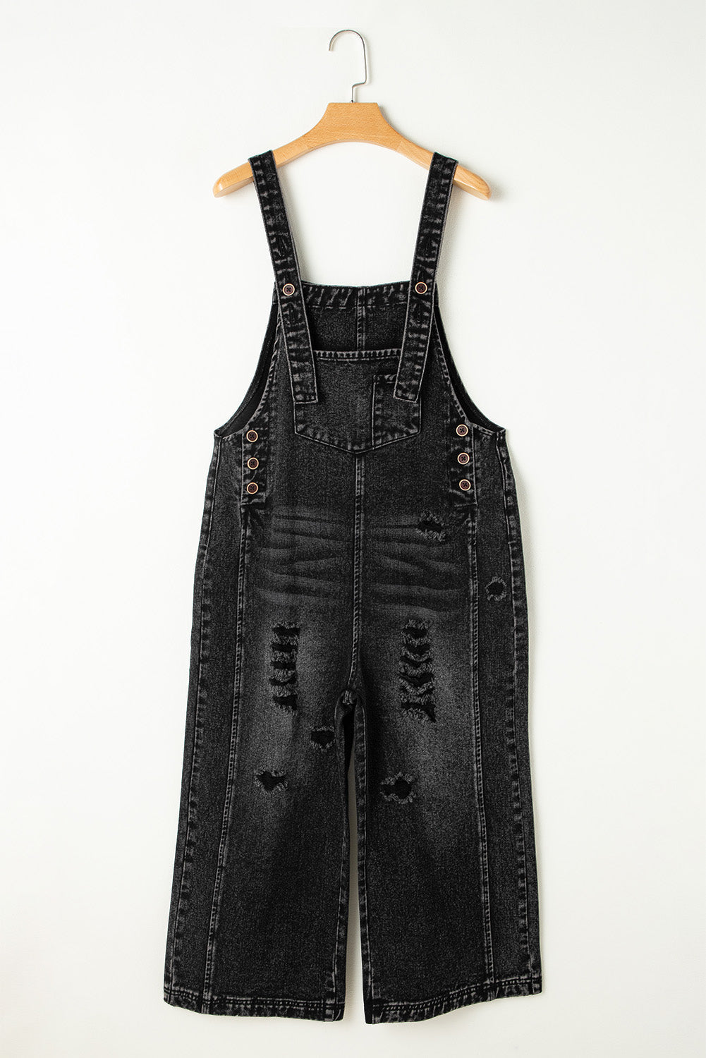 Baylor Distressed Bib Pocket Wide Leg Denim Overall