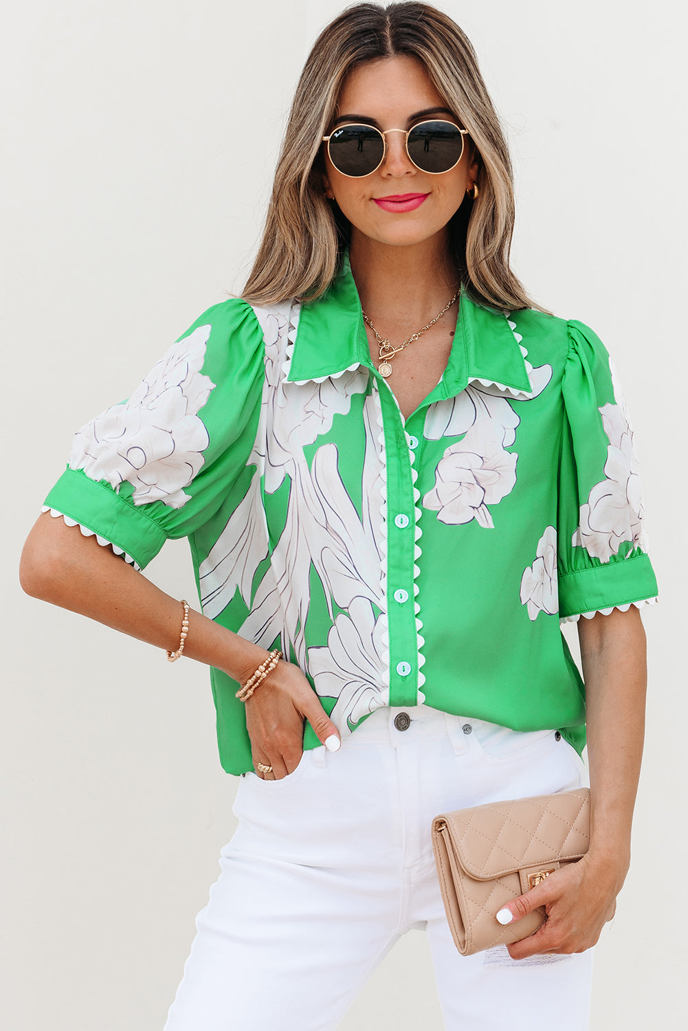Celina Floral Ric Rac Edge Sleeve Blouse