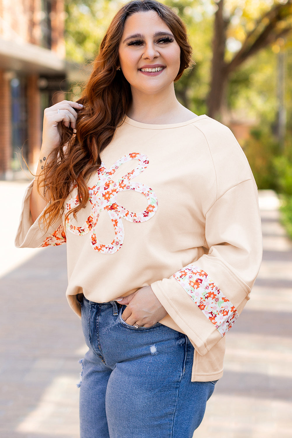 Harmony Plus Size Flower Patched Top