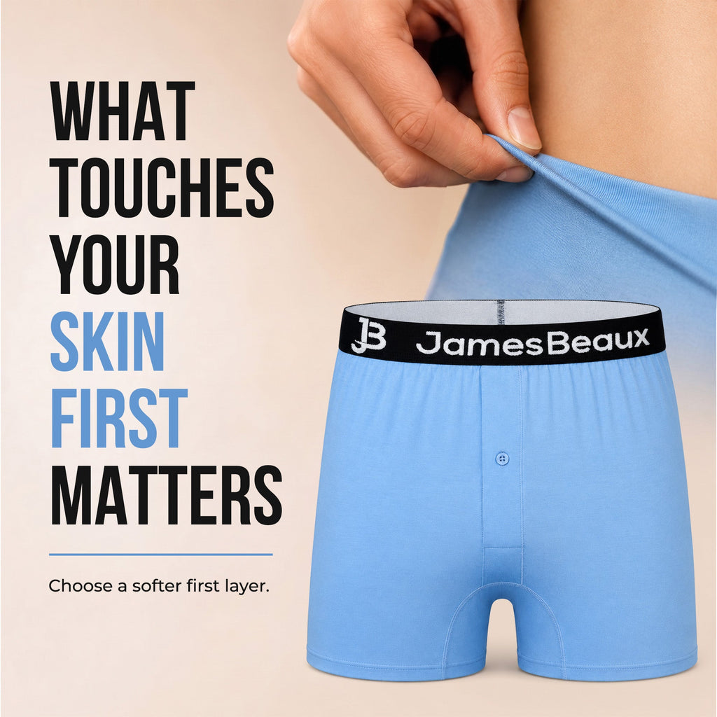Men's Bamboo Boxer Shorts - Anti-Chafe & Breathable Underwear (Blue)