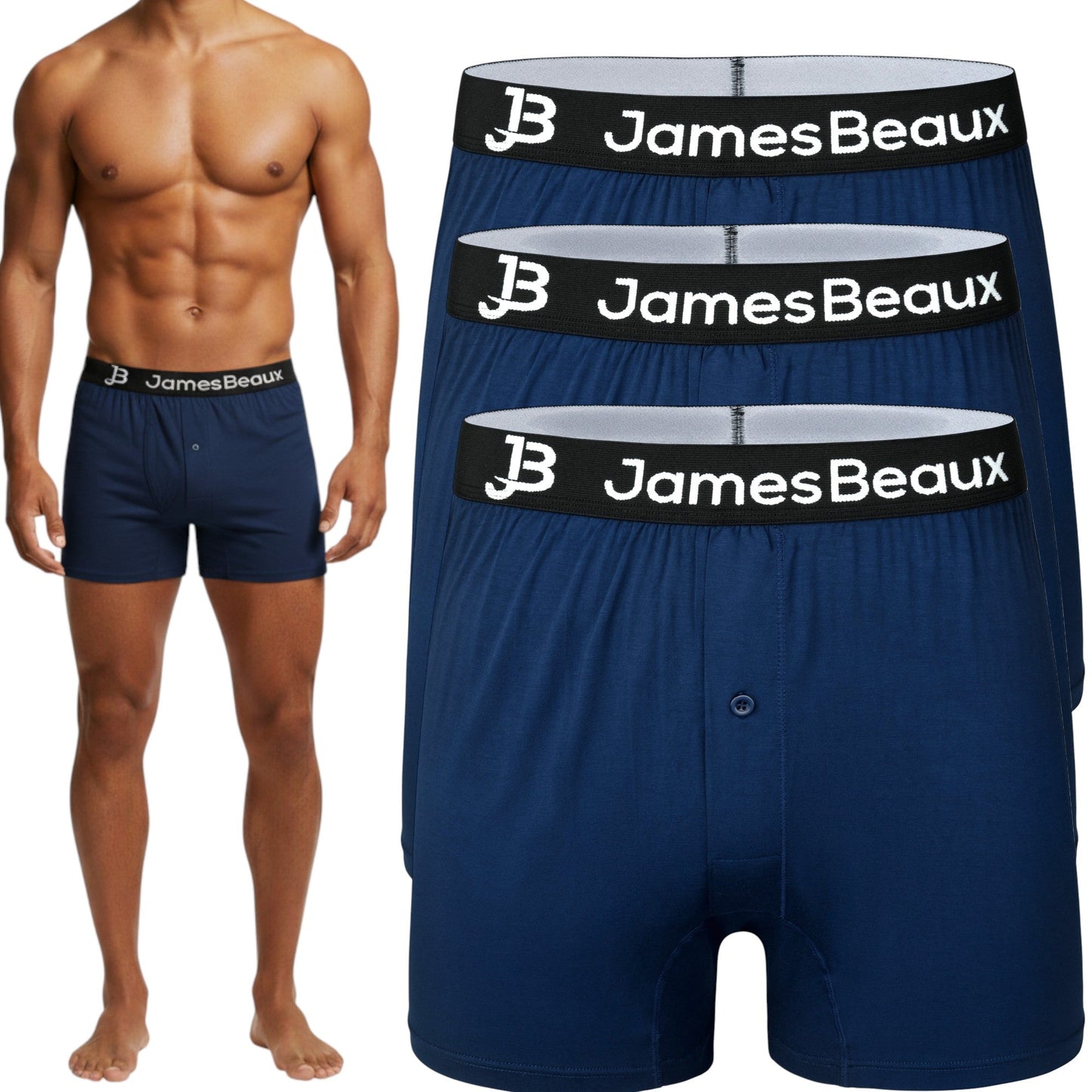 3-Pack Men's Navy Blue 95% Bamboo Boxer Shorts