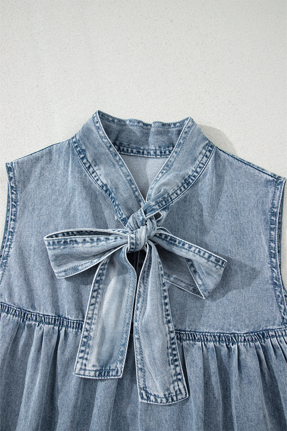 Clare Sleeveless Ruffled Chambray Dress
