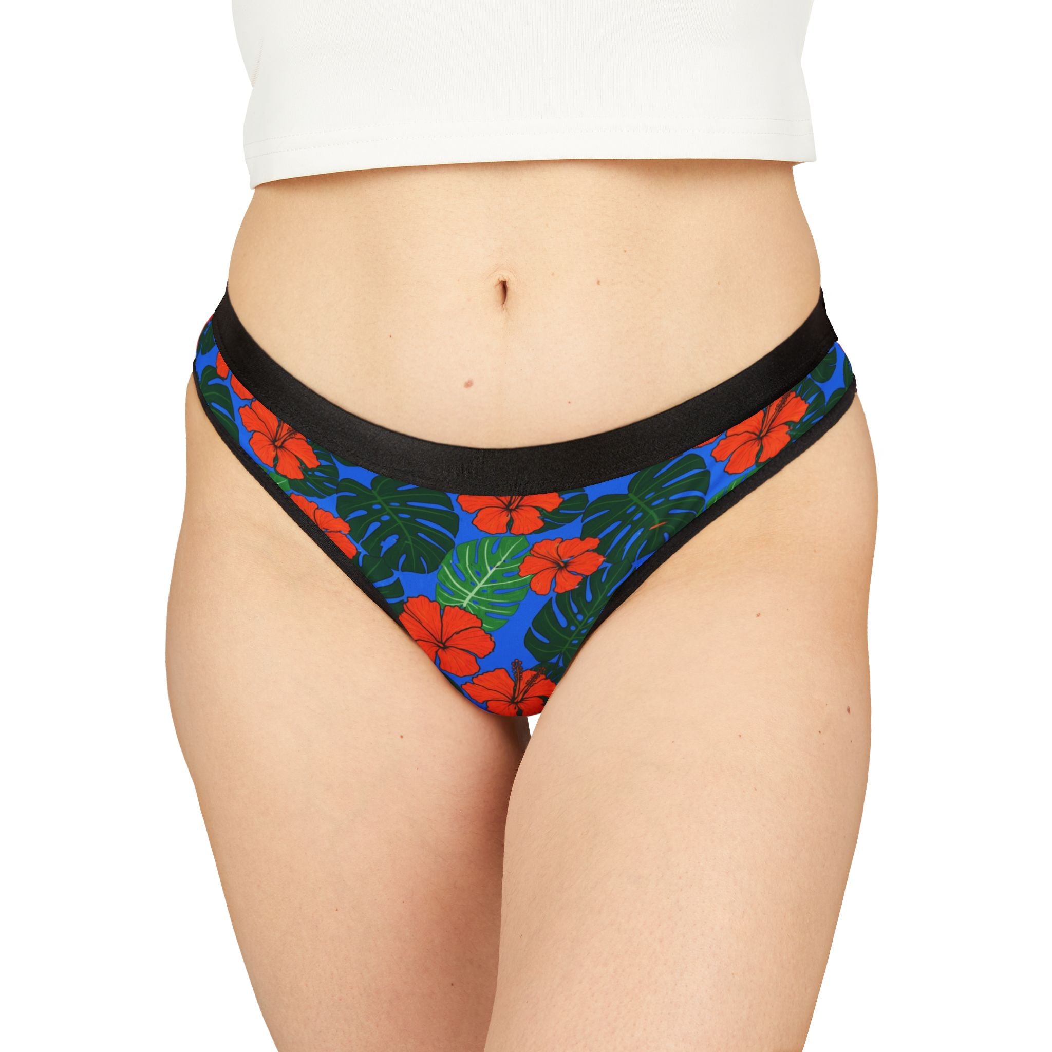 Floral Hibiscus Tropical Women's Thong — Vibrant Island Print Underwear