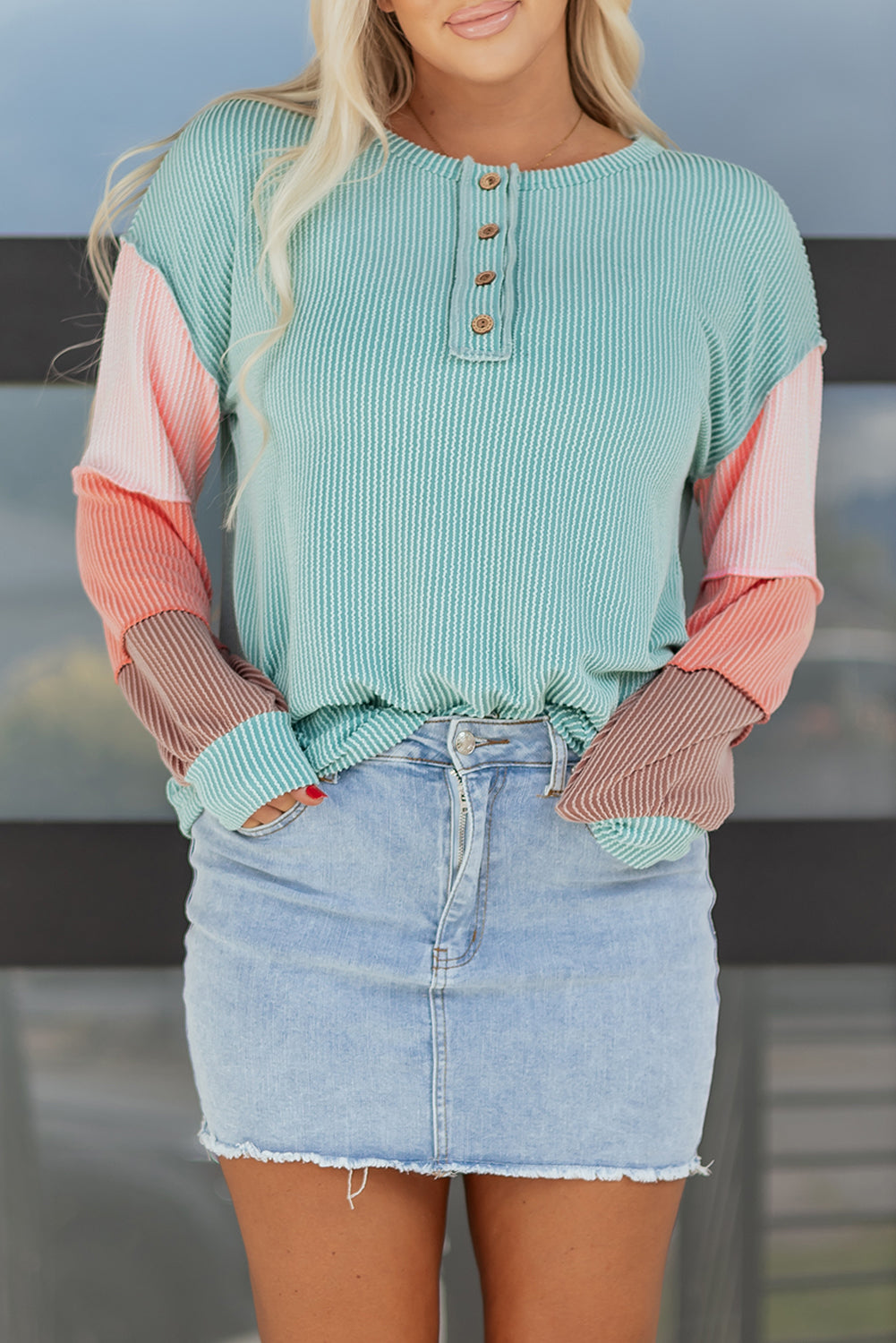 Aria Knit Colorblock Henley Top