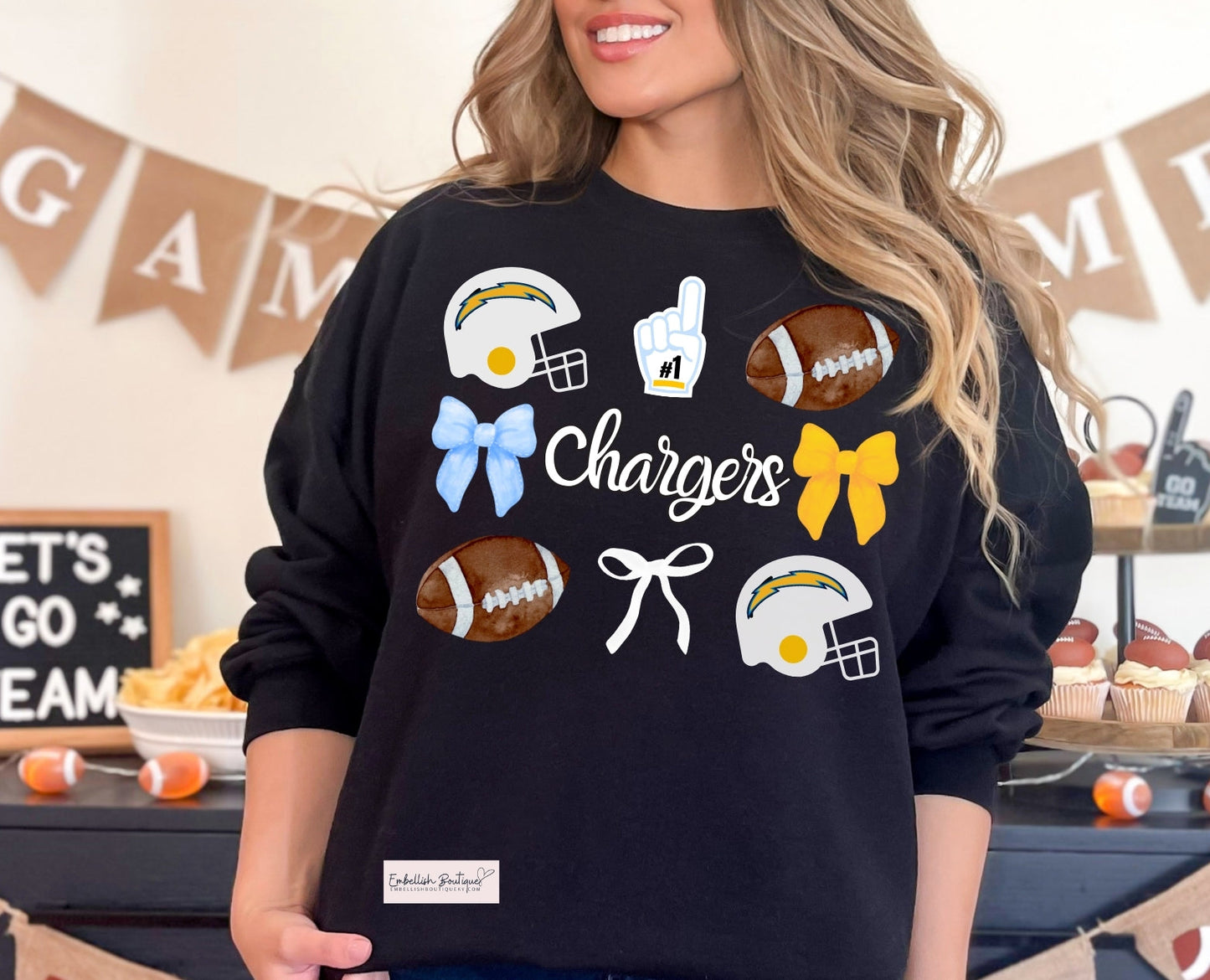 Chargers Football Coquette Spirit Tee, Sweatshirt or Hoodie