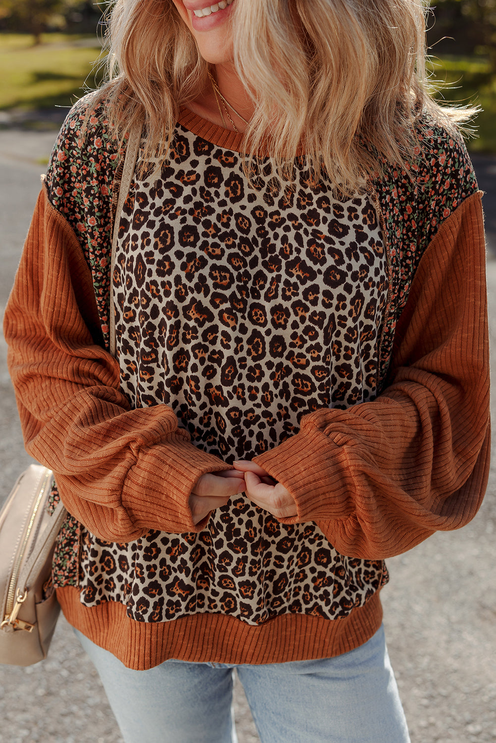 Natalie Leopard & Floral Patchwork Loose Top