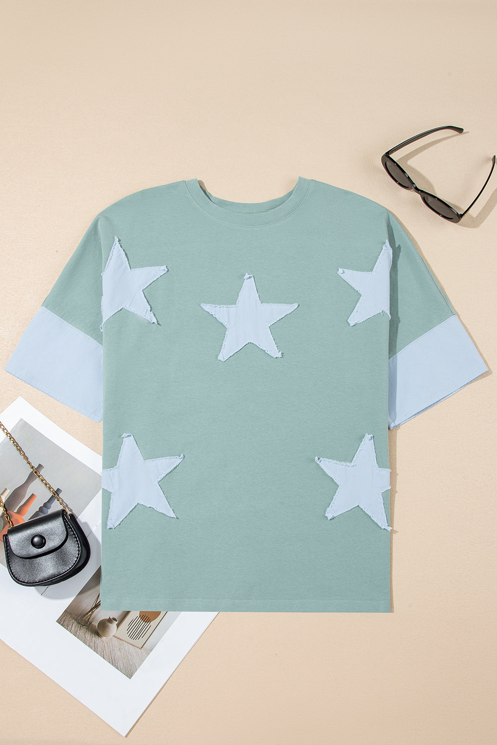 Etta Frayed Denim Star Patched Oversize Top