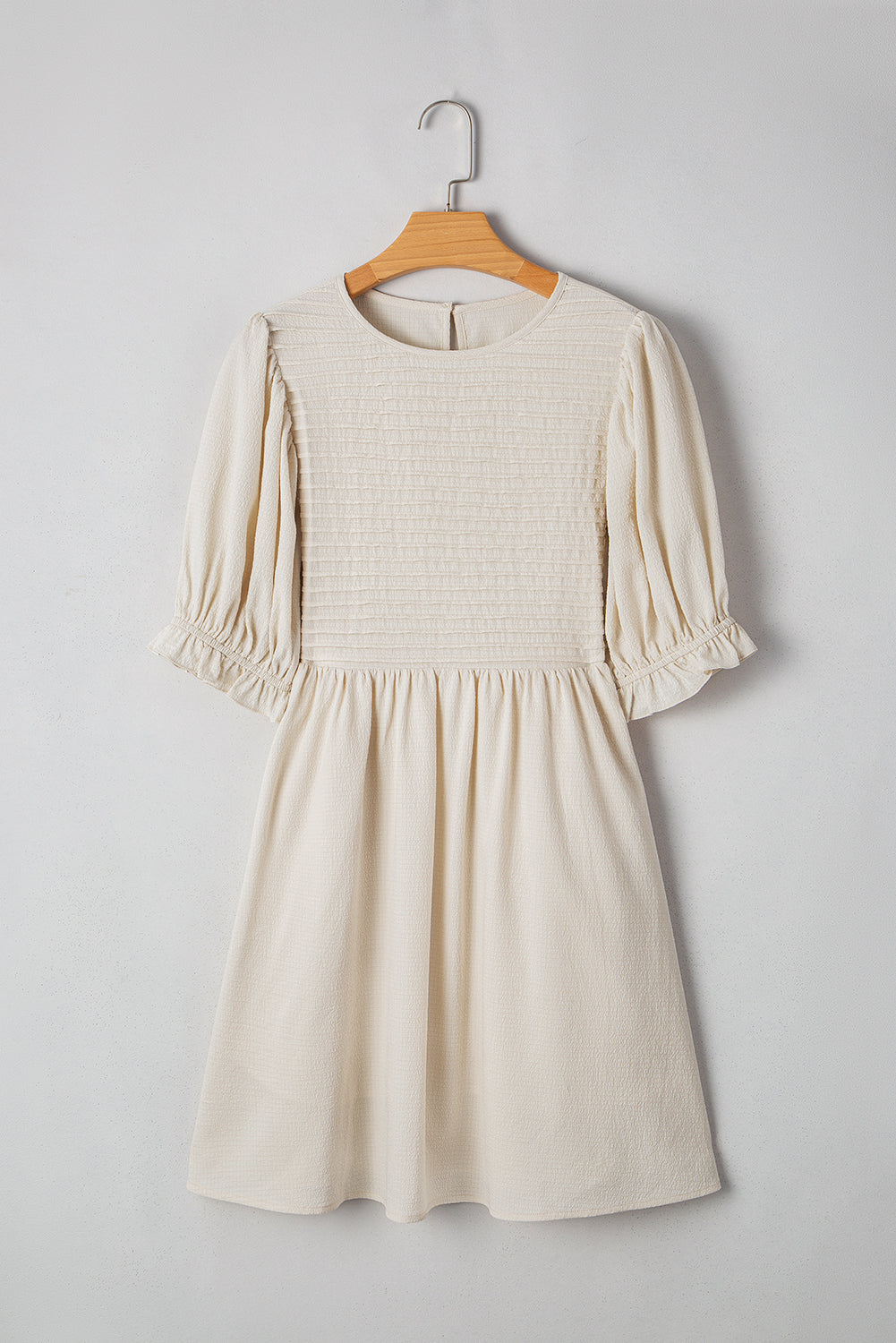 Dania Textured Ruffled Puff Sleeve Loose Dress