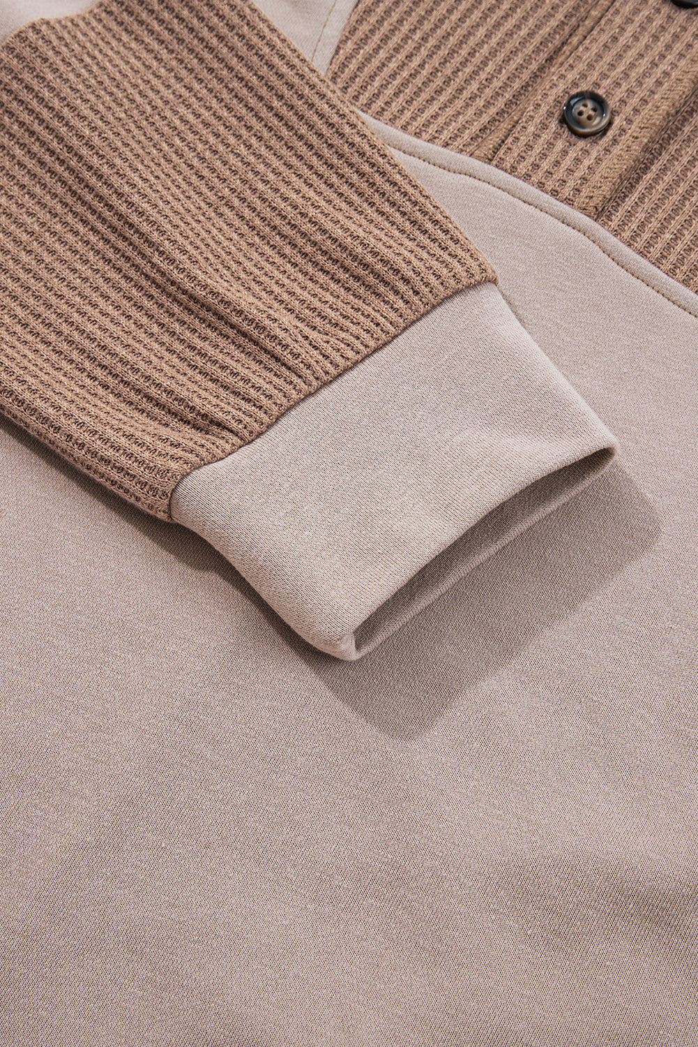 Goat Waffle Contrast Patchwork Plus Size Pocketed Hoodie