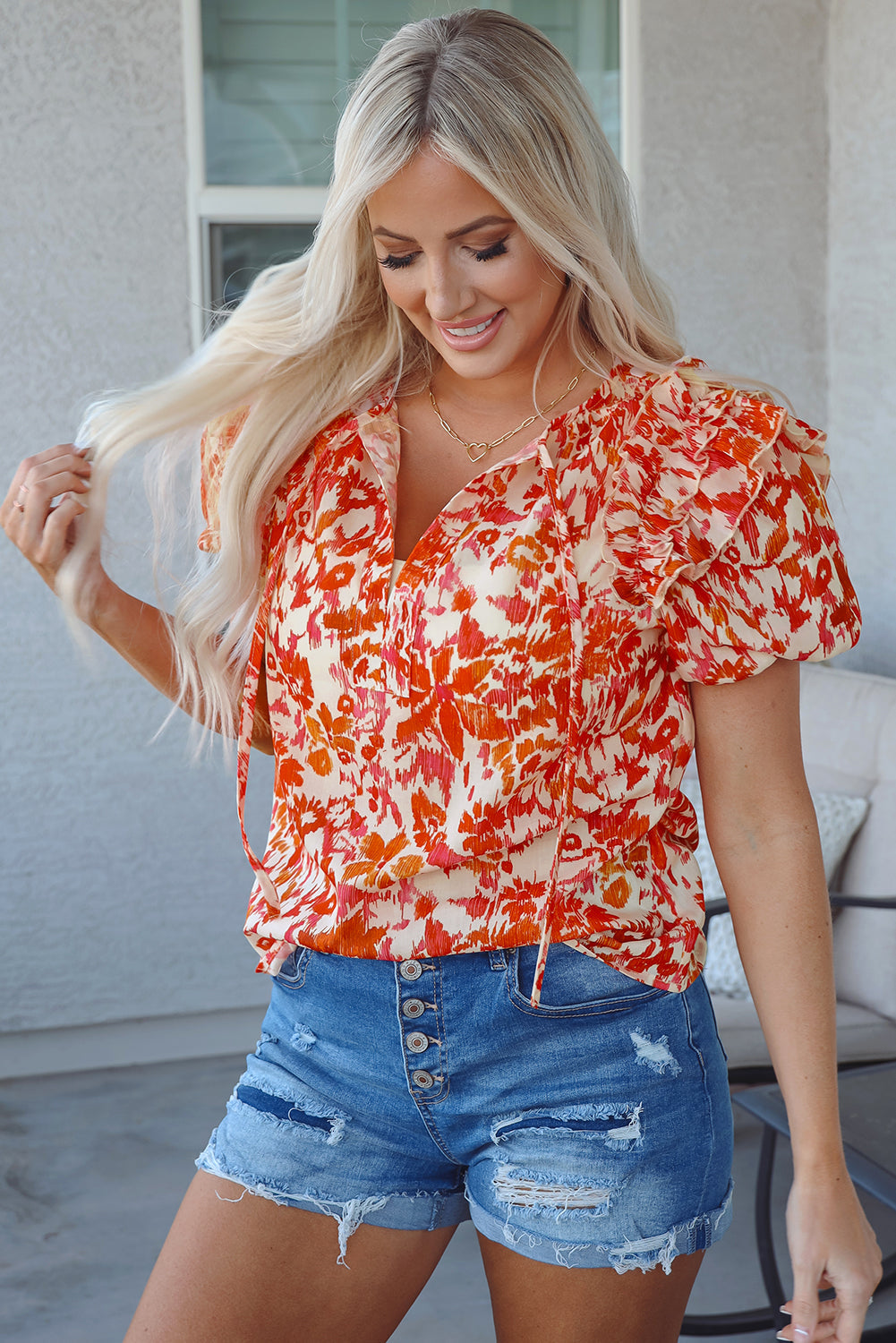 Margo Floral Split Neck Blouse
