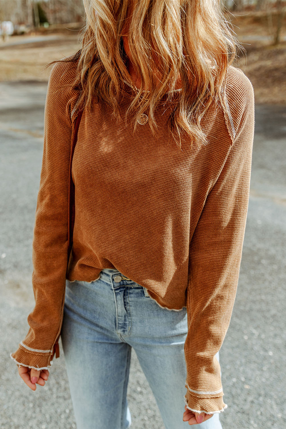 Cataleya Textured Round Neck Long Sleeve Top