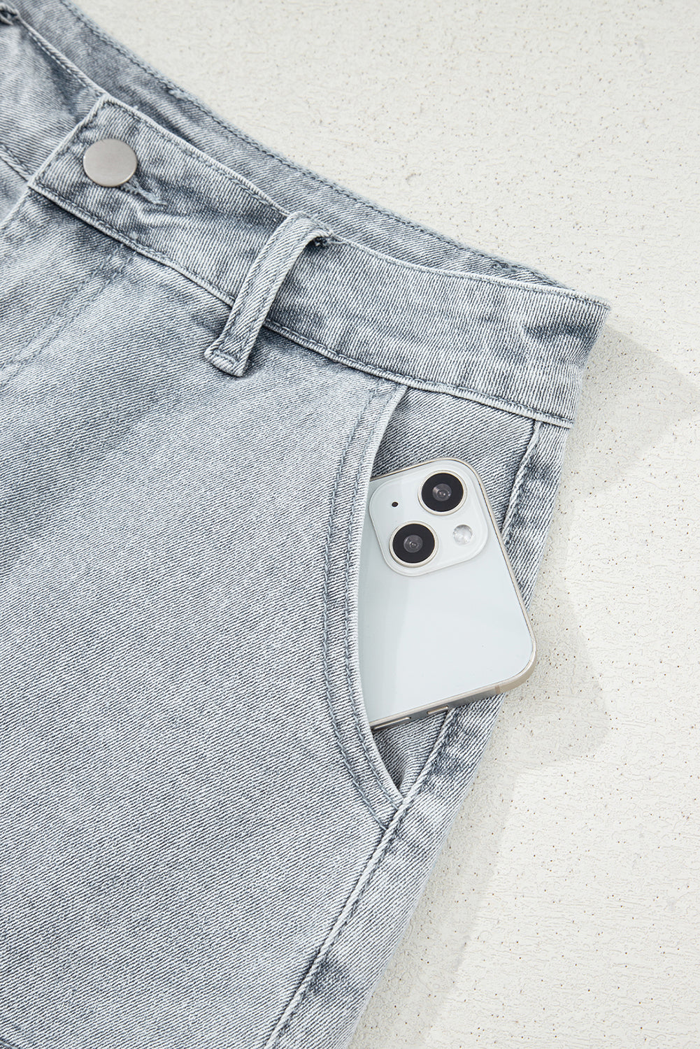 Scalloped Acid Wash High Waist Denim Shorts