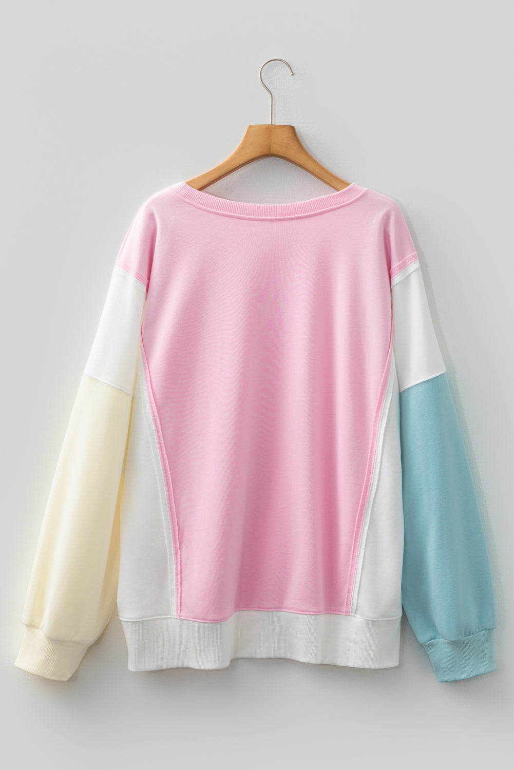 Pink Colorblock Patchwork Drop Shoulder Plus Size Sweatshirt