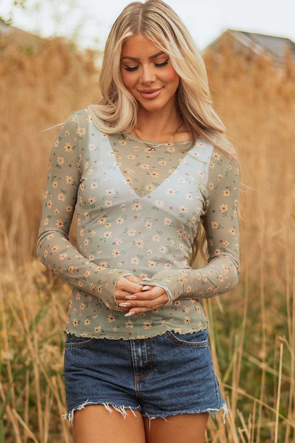 Amber Vintage Floral Mesh Long Sleeve Top