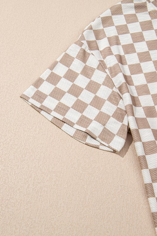 Checkerboard T Shirt High Waist Skorts 2 Piece