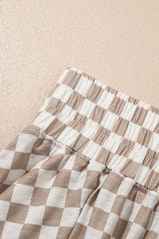 Checkerboard T Shirt High Waist Skorts 2 Piece