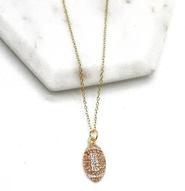 Rhinestone Football Charm Necklace Gameday