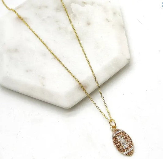 Rhinestone Football Charm Necklace Gameday