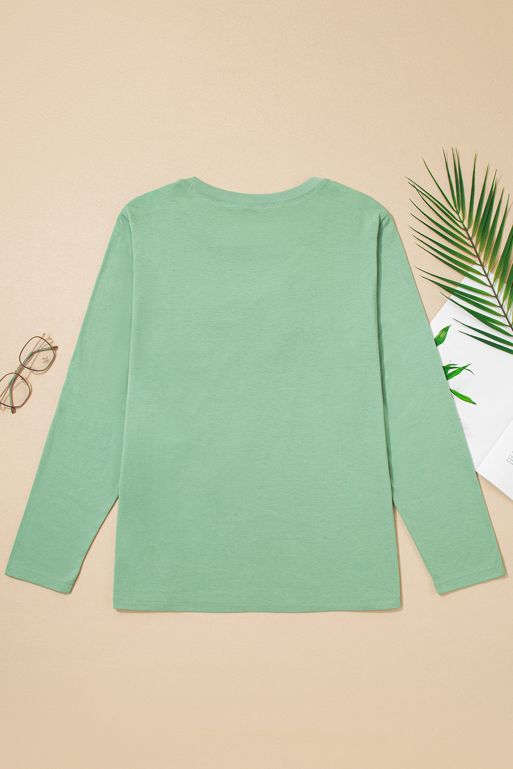 Grass Green Flower Applique Mineral Wash Plus Size Top