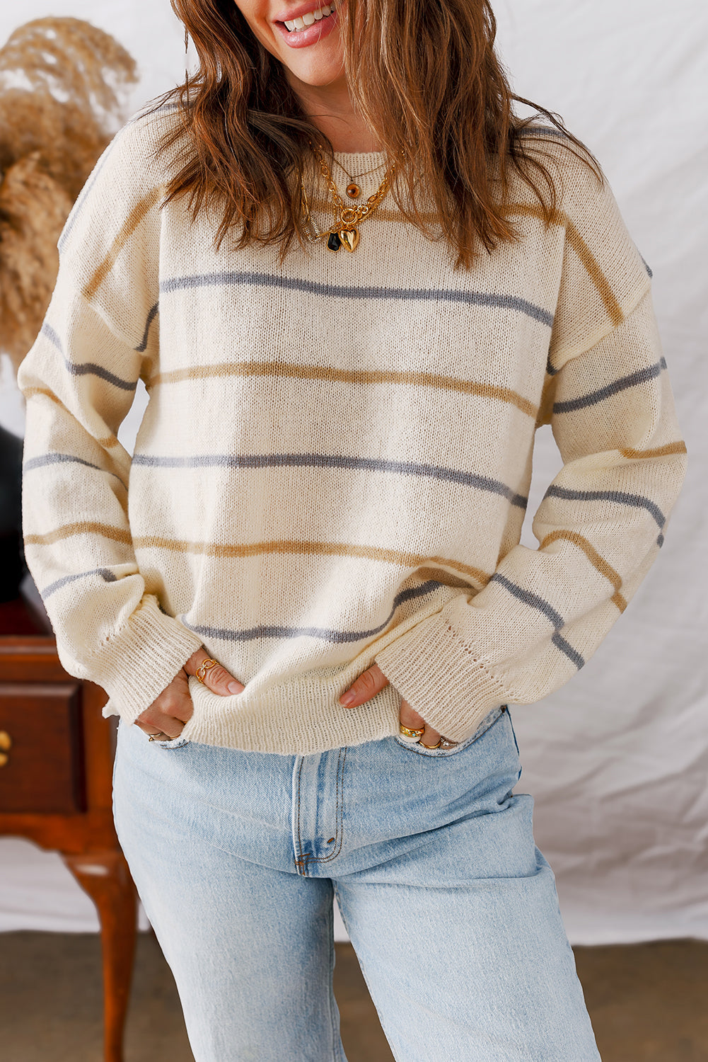Eden Striped Ribbed Edge Drop Shoulder Sweater