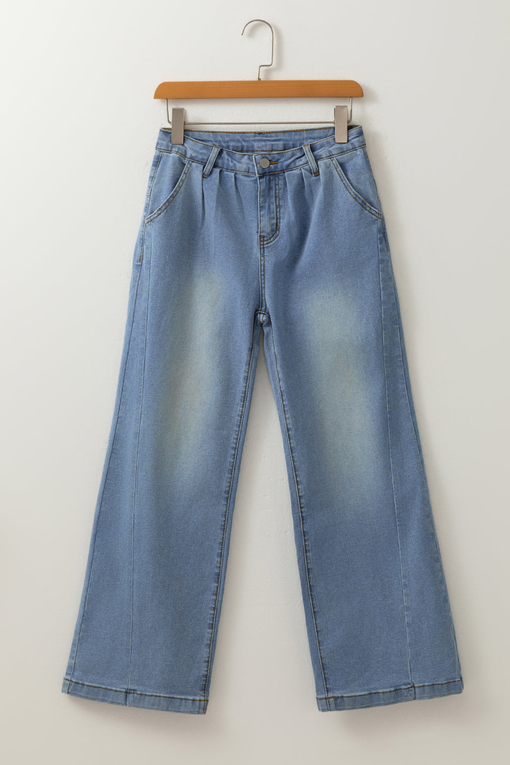 Scottie Blue Washed Pleated Detail Wide Leg Jeans