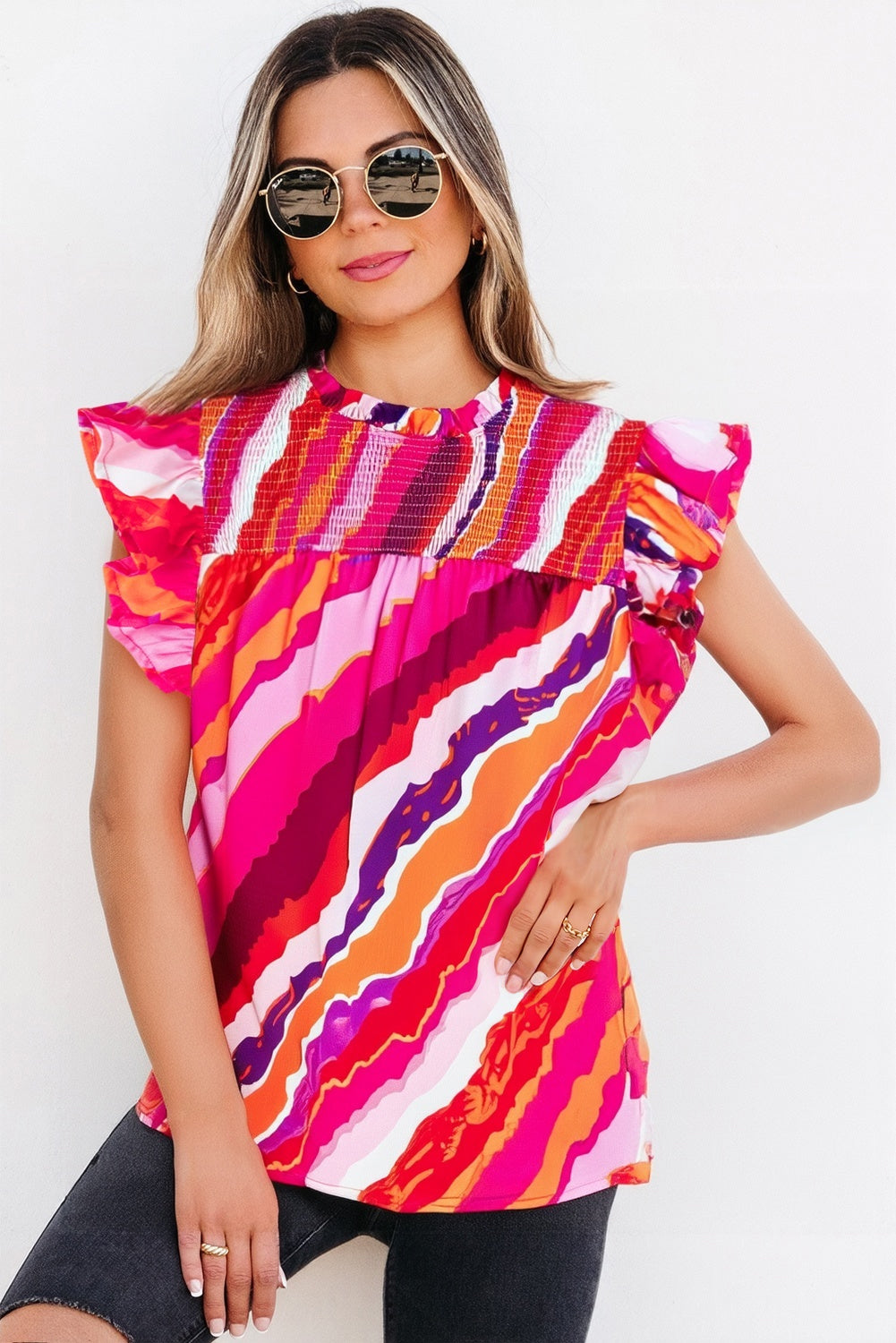 Campbell Abstract Ruffled Blouse