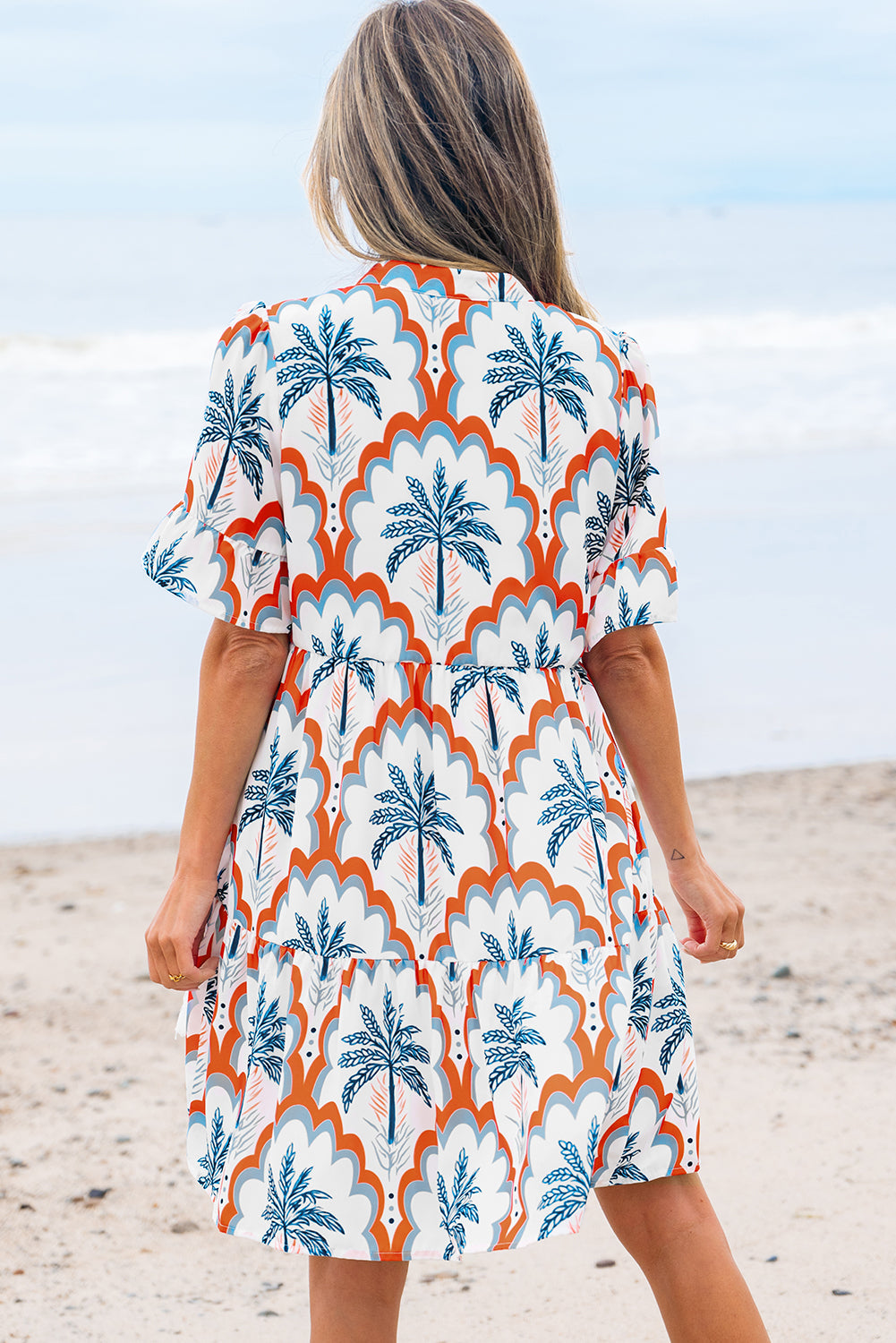 Genesis Palm Tree Printed Short Sleeve Dress