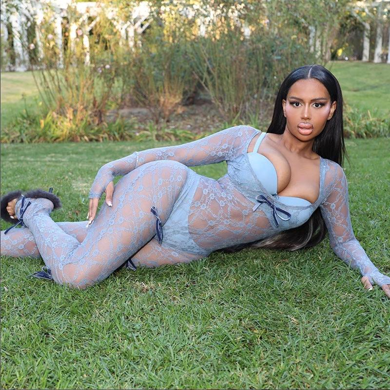 Women's Tight Long Sleeve Lace Jumpsuit