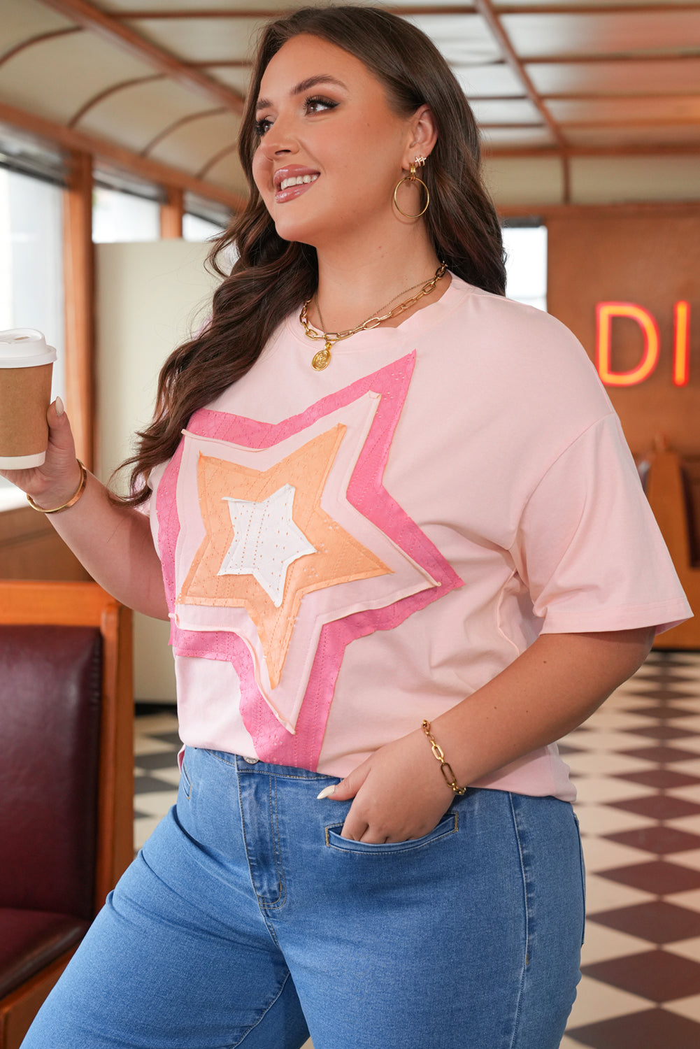 Diana Plus Size Eyelet Lace Star Top