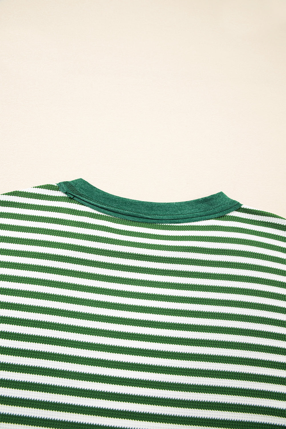 Green Stripe Exposed Seam Patchwork Plus Size Thermal Top