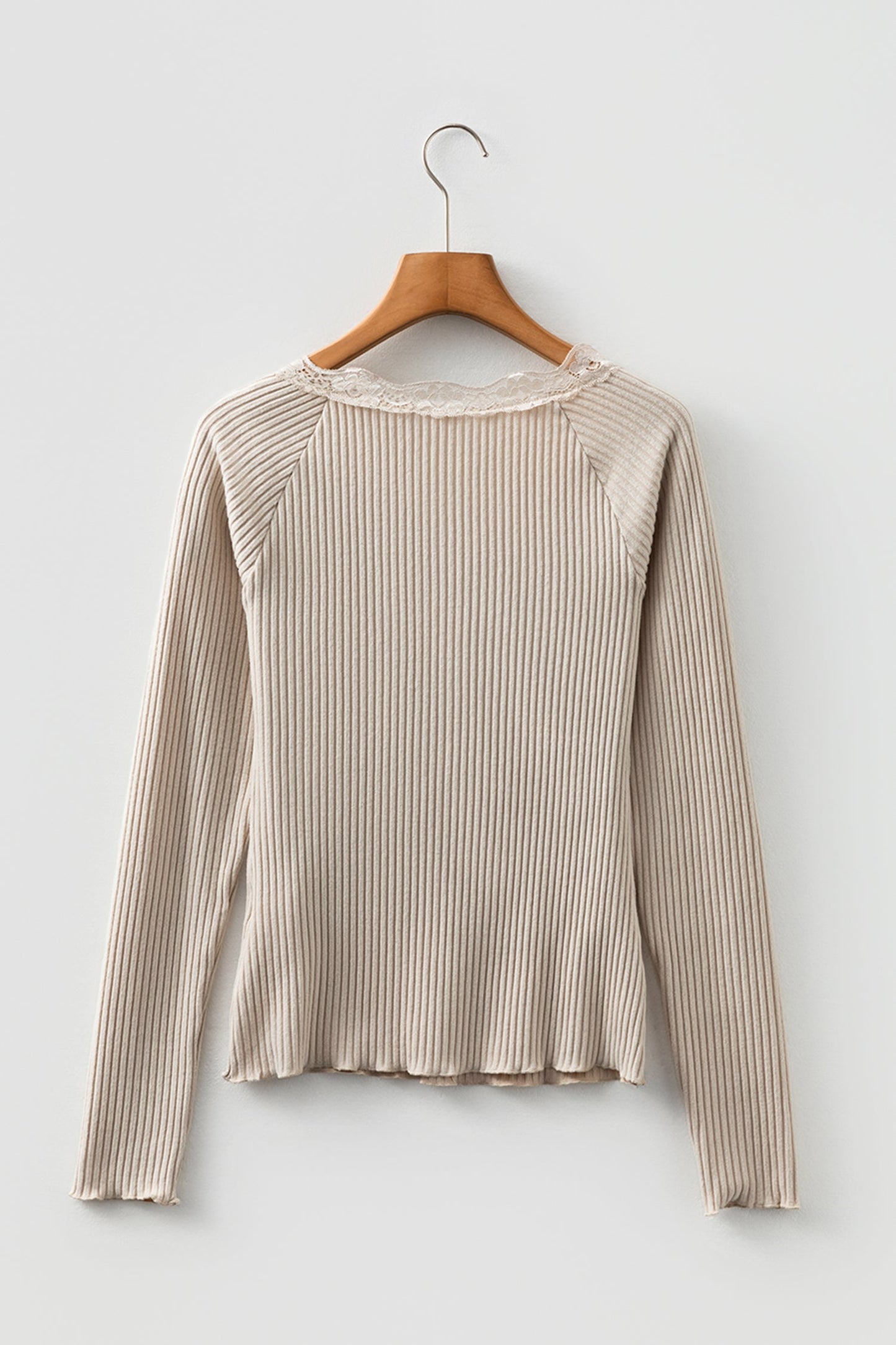 Pearl Sleeve Ribbed top Long Sleeve Top