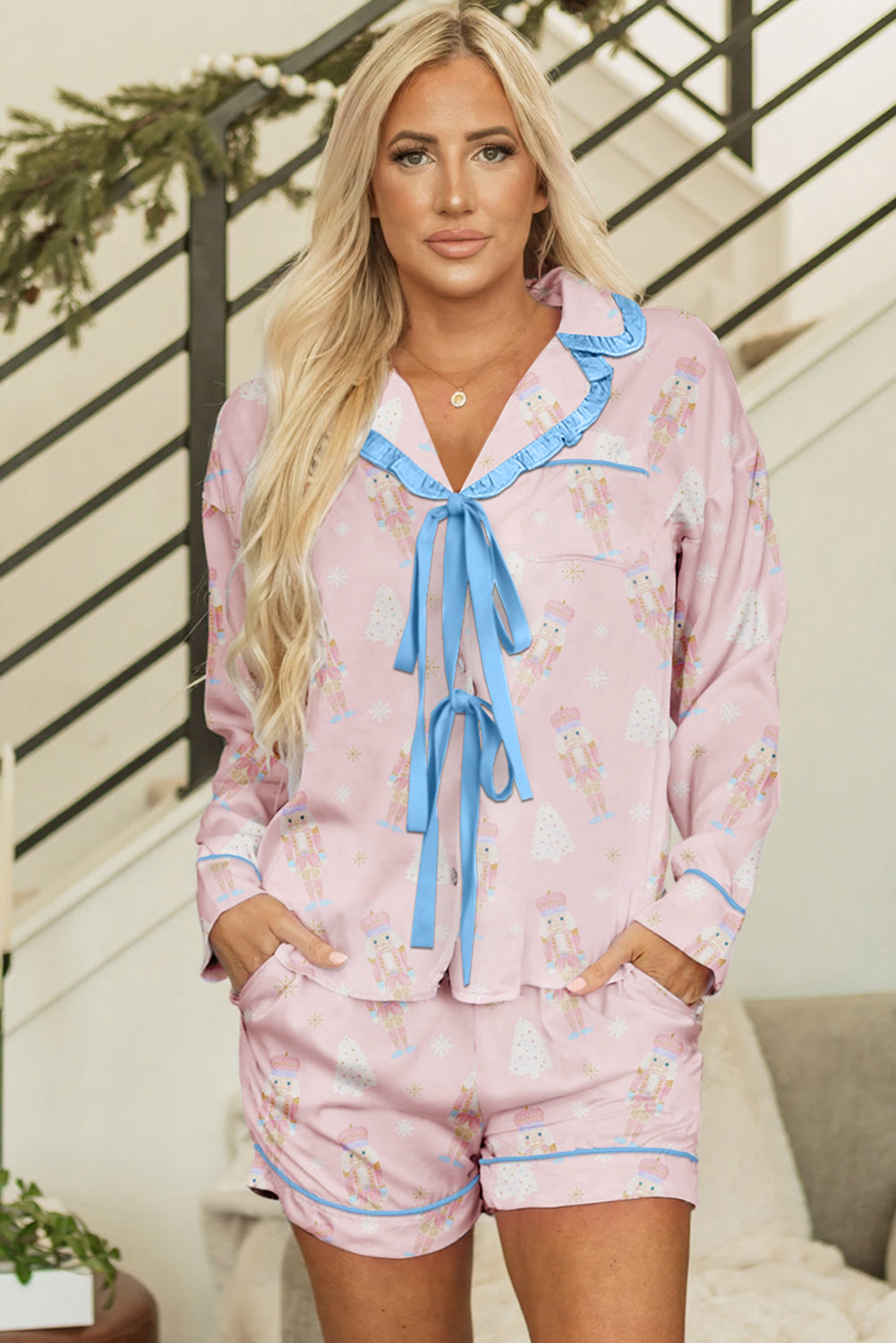 Ariel Shorts Pajama Set Long Sleeve Top