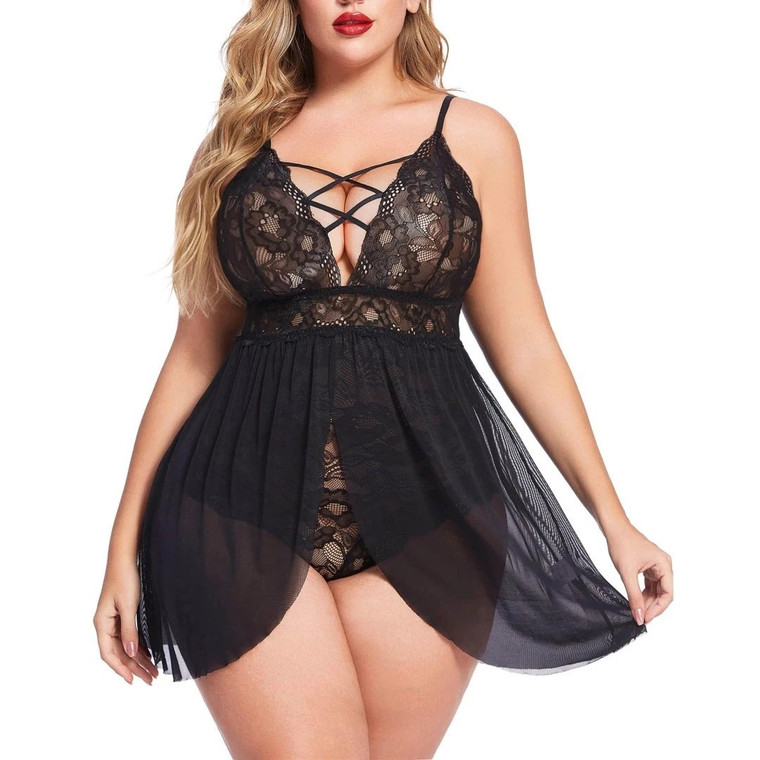 Plus Size Babydoll Snap Crotch Lingerie Nightgown