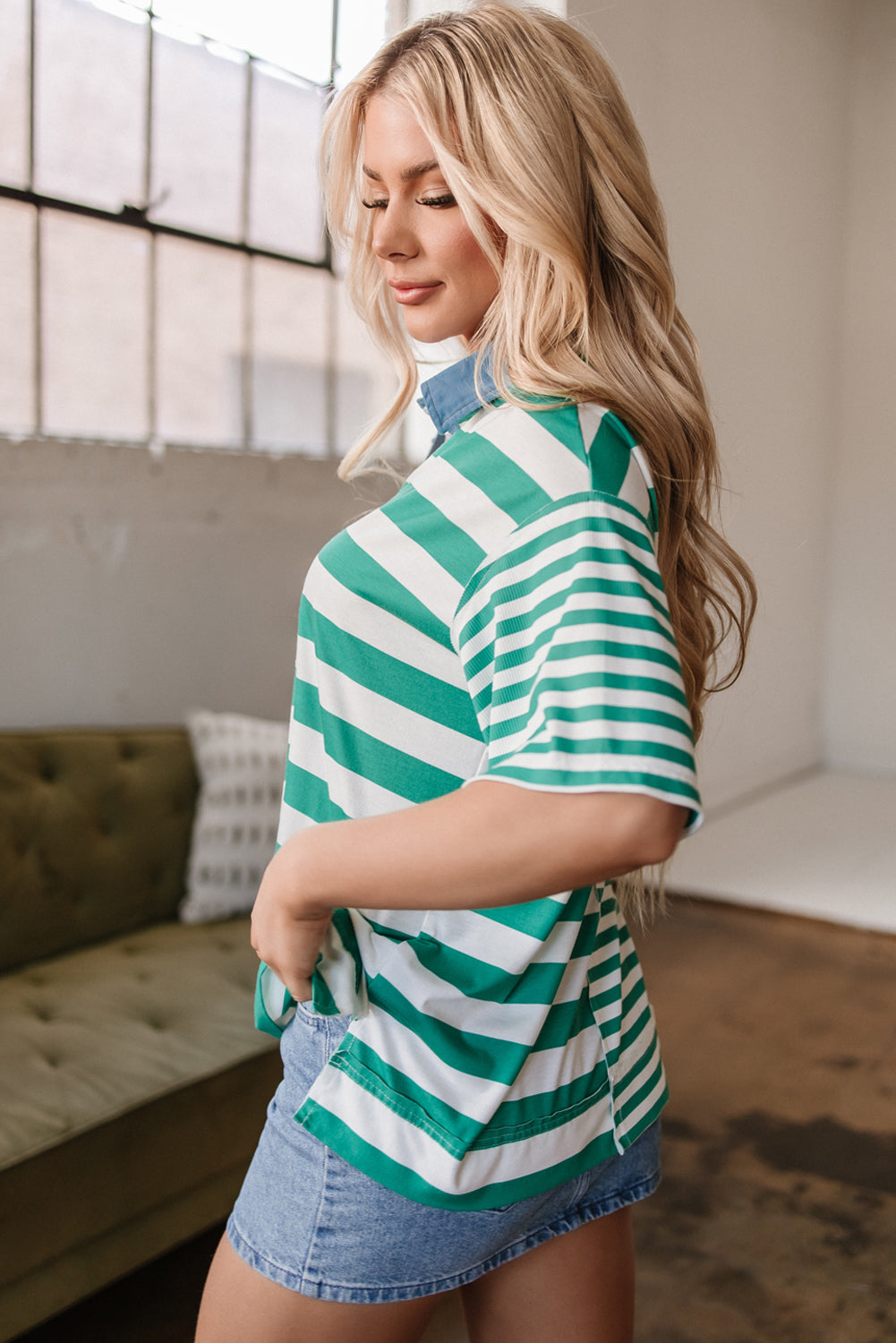 Ari Stripe Half Buttons Top