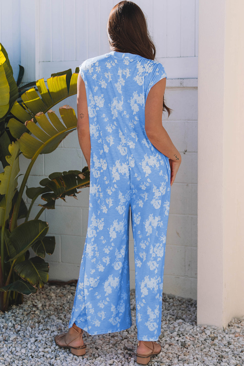 Stella Floral Half Button Wide Leg Jumpsuit