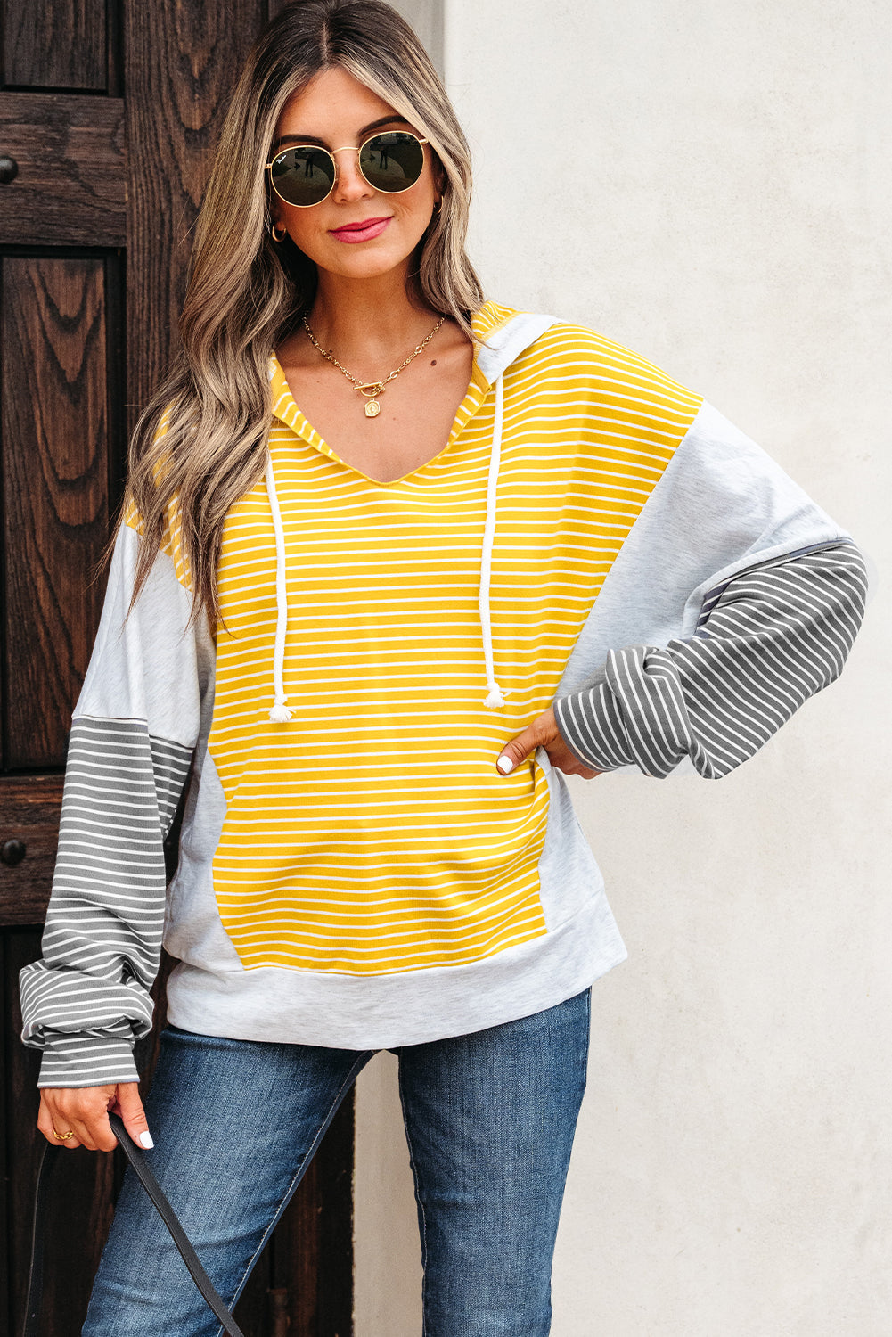 Margot Stripe Drawstring Loose Fit Hooded Top