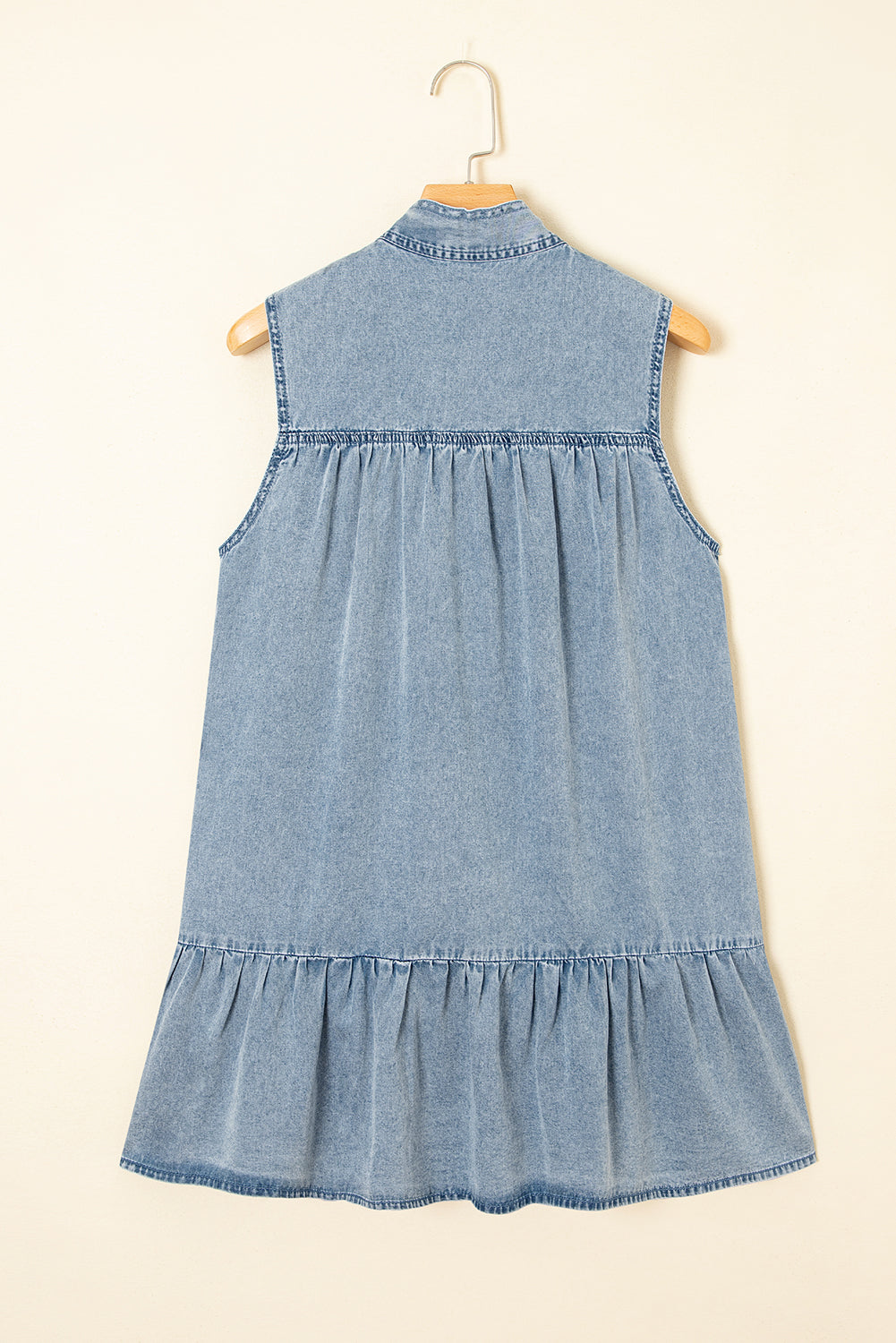 Clare Sleeveless Ruffled Chambray Dress