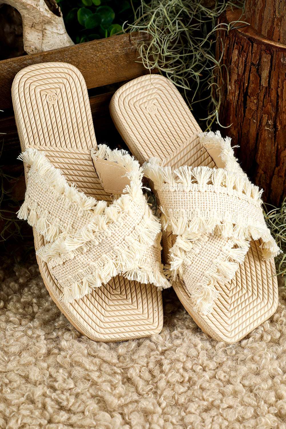 Vada Tassel Woven Crossed Straps Flat Slippers