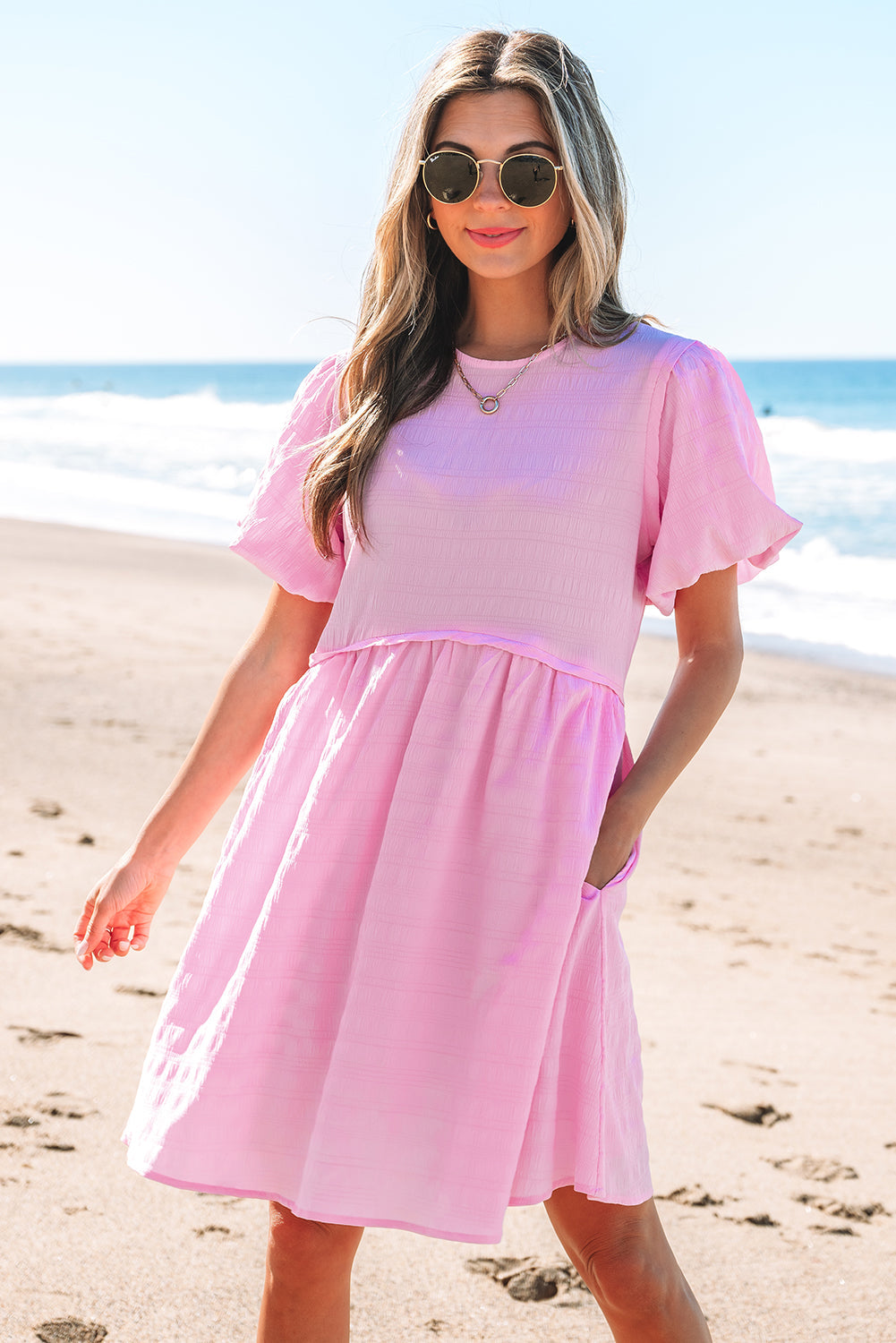 Winona Bubble Sleeve High Waist Mini Dress