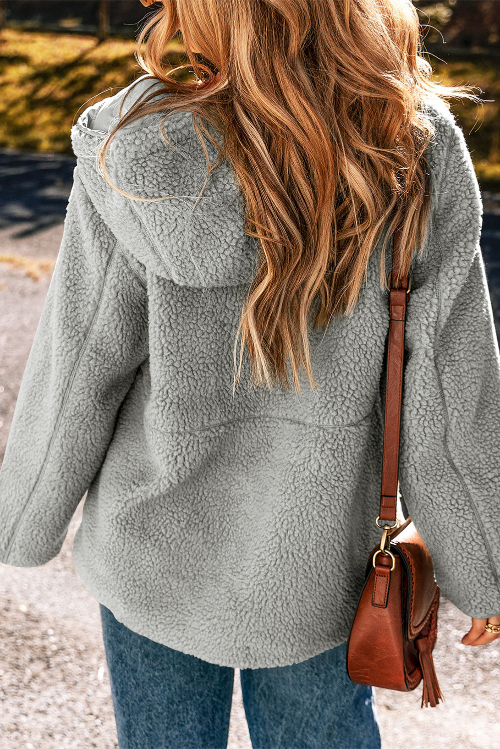 Fleece Zip Up Drawstring Hooded Pocketed Jacket