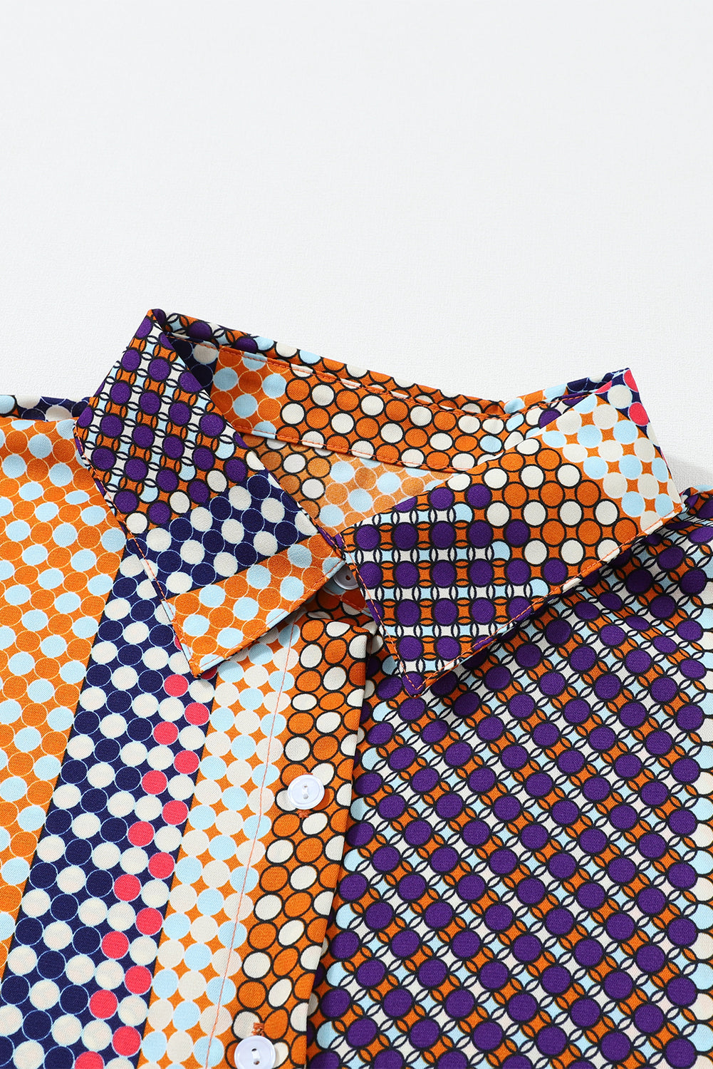 Brown Dot Print Long Sleeve Button Down Shift PLUS Shirt