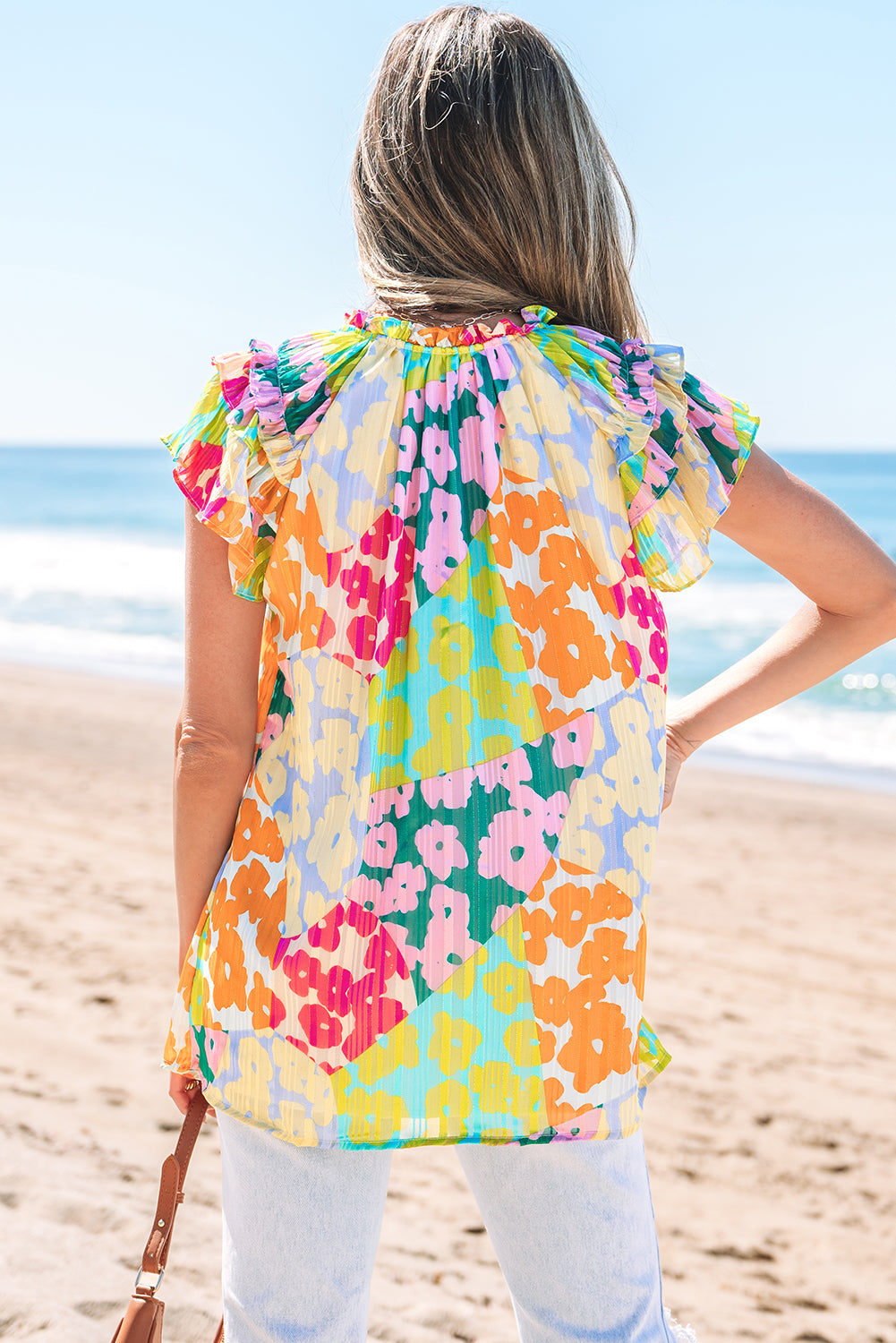 Rosa Flutter Sleeve V Neck Crinkled Blouse