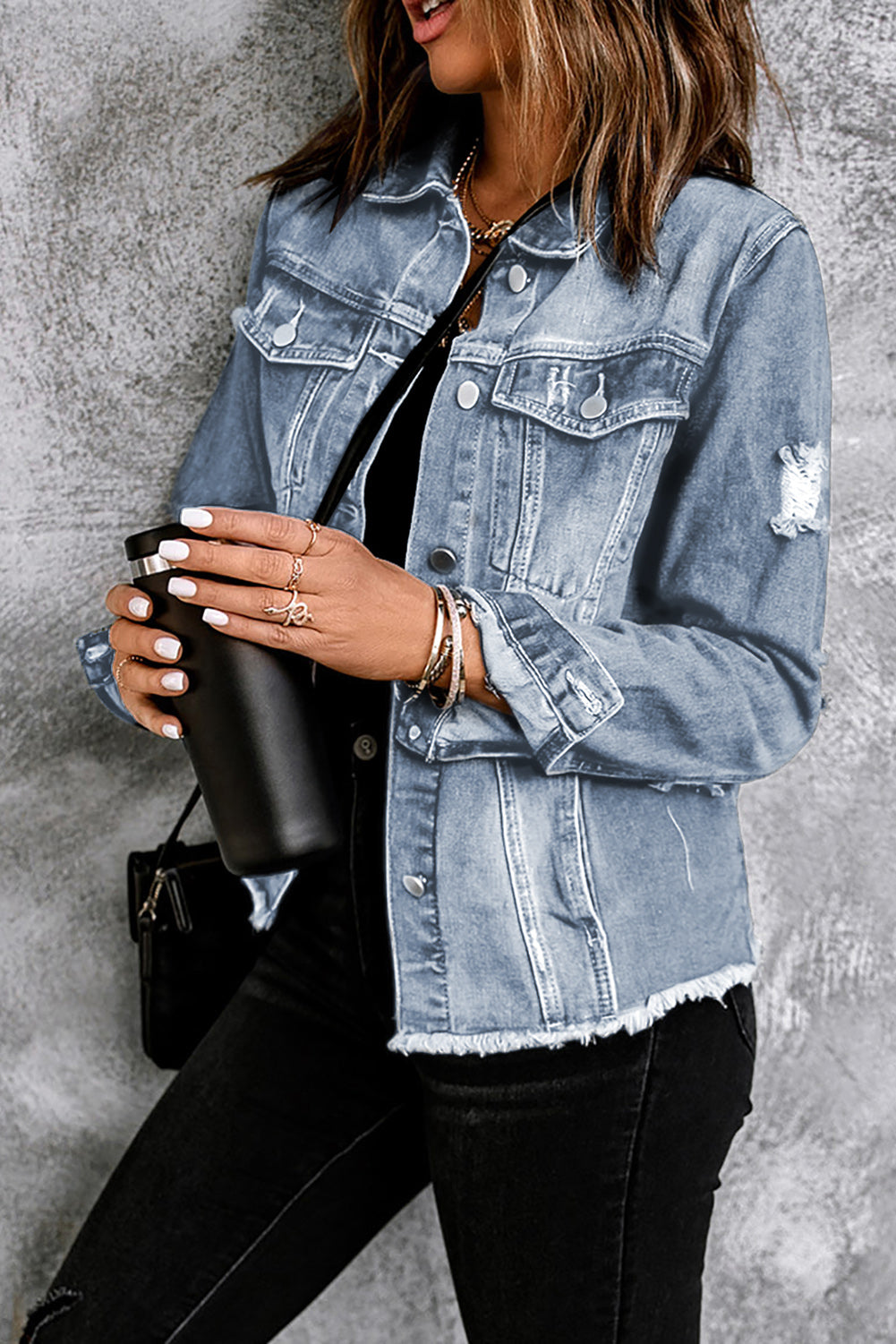 Sofibelle Distressed Raw Hem Jacket