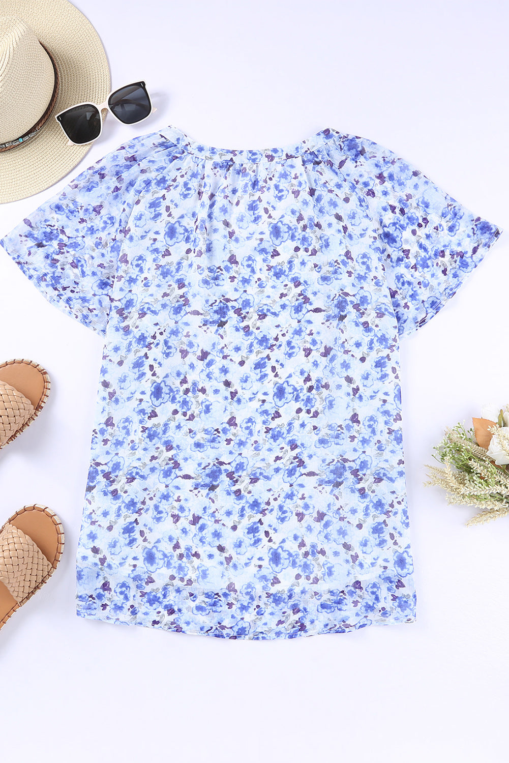 Ellie Flutter Sleeve V Neck Floral Blouse