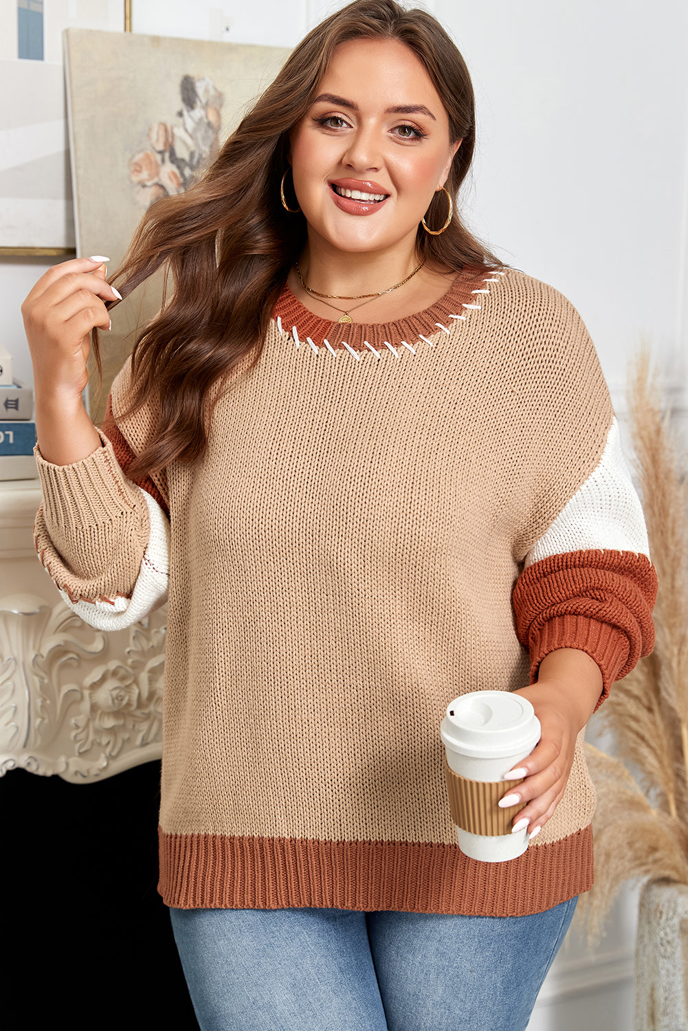 Valerie Color Block Knitted PLUS Sweater