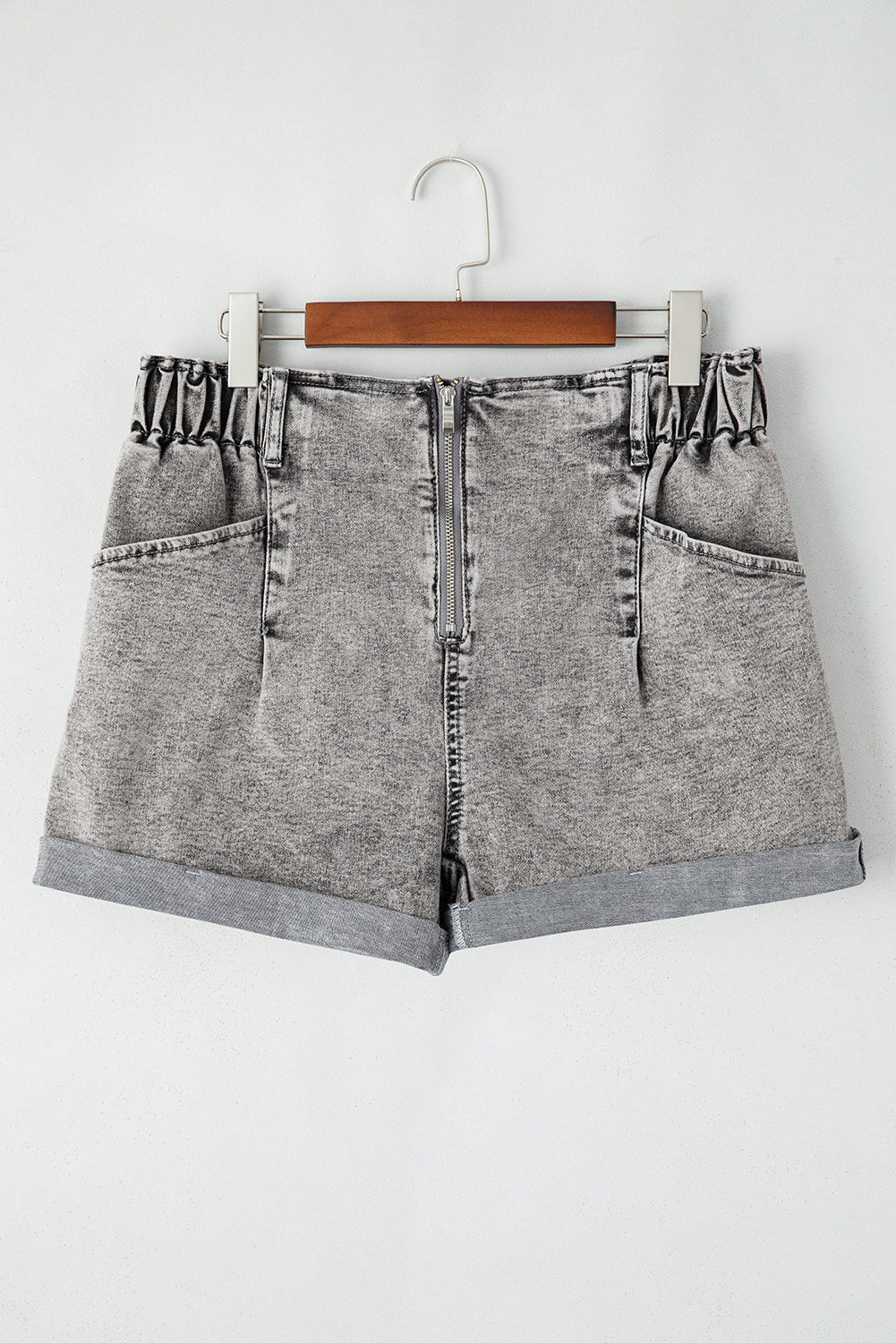 Blaire Zipped Light Wash Cuffed Edge Denim Shorts