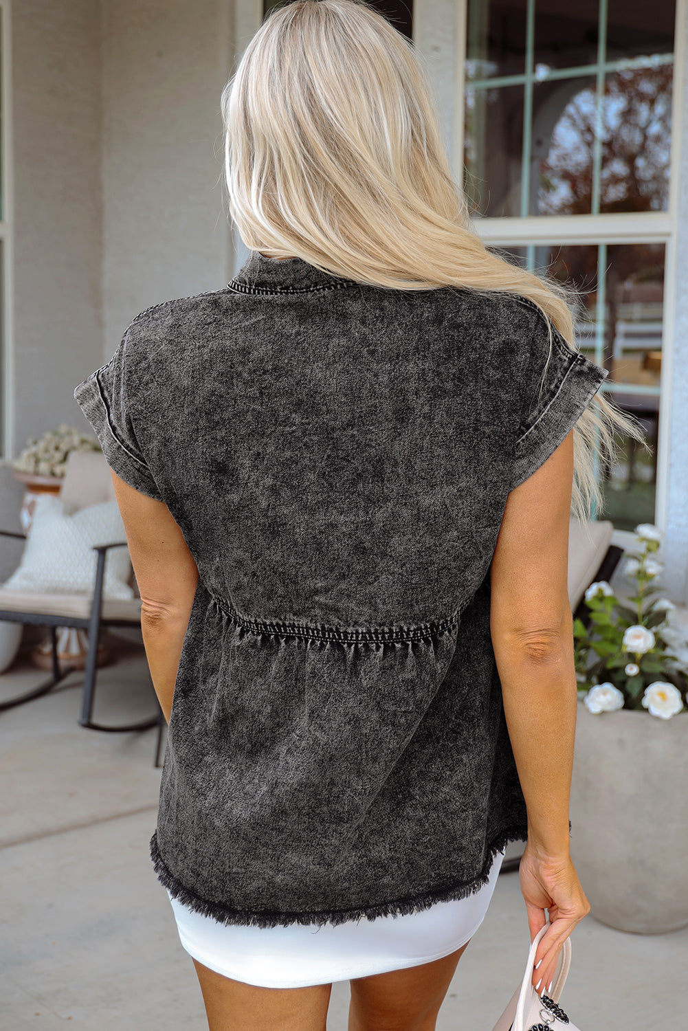 Chaya Flap Pocket Button Up Raw Hem Denim Shirt