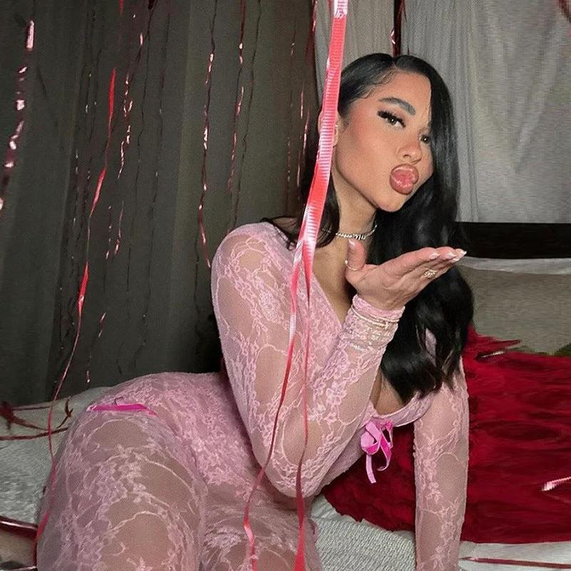 Women's Tight Long Sleeve Lace Jumpsuit