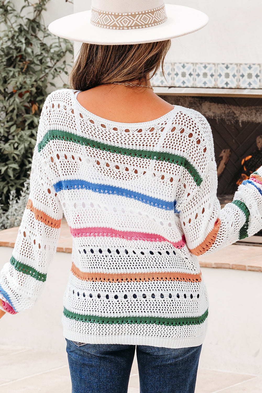 Cheyenne Striped Pointelle Knit Sweater